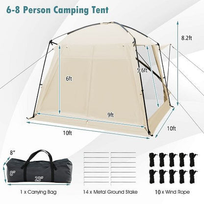10 x 10 Feet Screened Canopy Tent w/ Vestibule and Zippered Door-Beige-3
